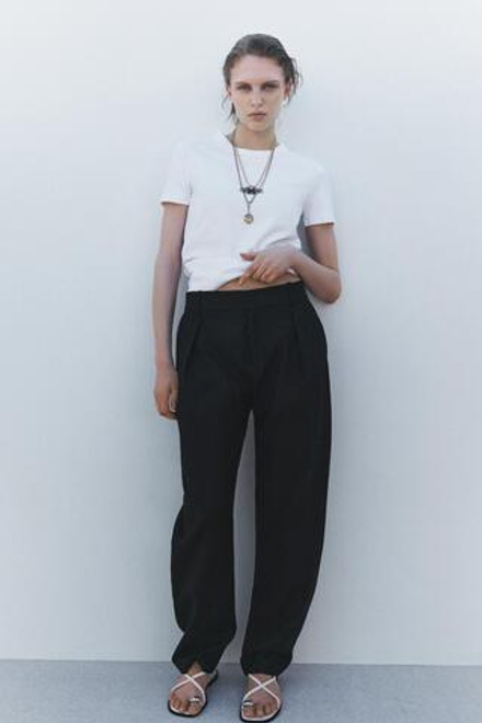 ZARA БРЮКИ BARREL ИЗ СМЕСОВОГО ЛЬНА — ZW COLLECTION, ЧЕРНЫЙ