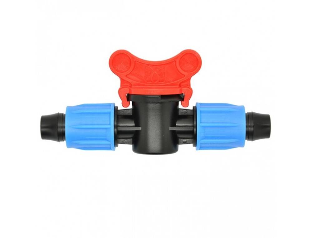 Кран проходной для капельной трубки 16мм с гайками