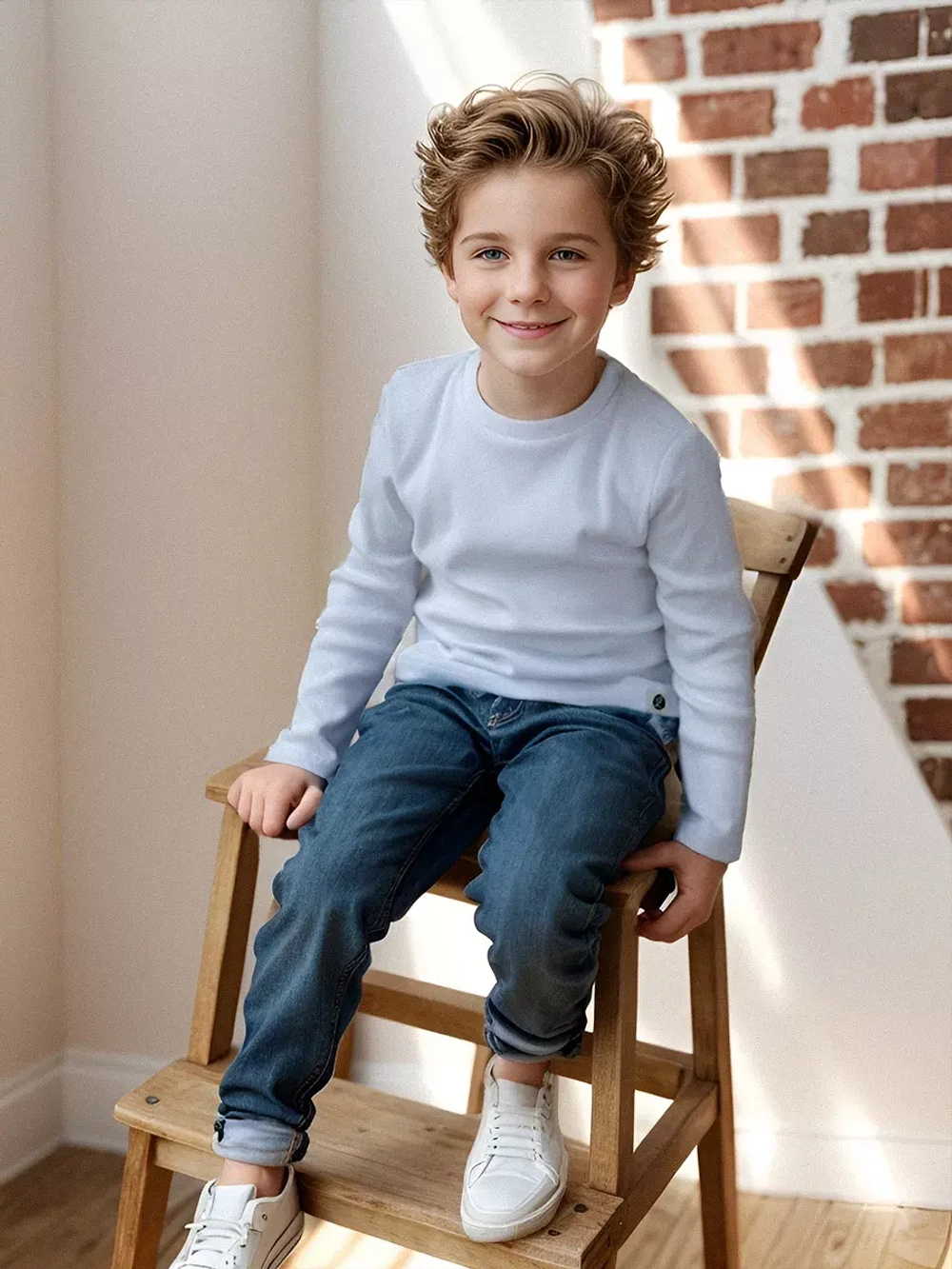 Белый лонгслив детский в школу