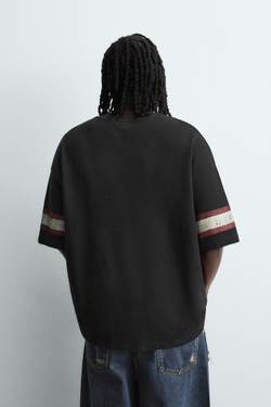 ZARA ФУТБОЛКА В СТИЛЕ ПРЕППИ , ЧЕРНЫЙ