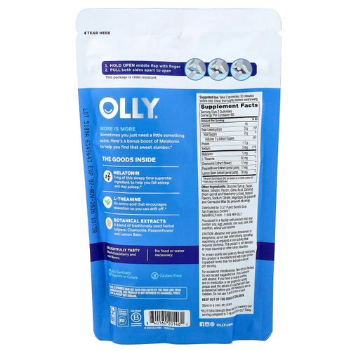 OLLY, жевательные таблетки для сна, со вкусом ежевики, 120 жевательных таблеток