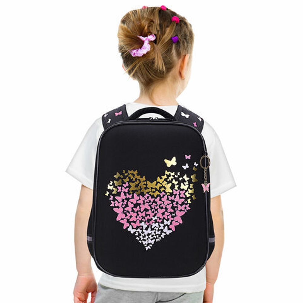 Ранец BRAUBERG LIGHT, 1 отделение, с брелоком, "Shining heart", фольгированная печать, 36х26х13 см, 272029