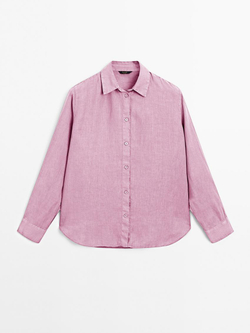 Massimo Dutti Рубашка из струящегося 100% льна, розовый