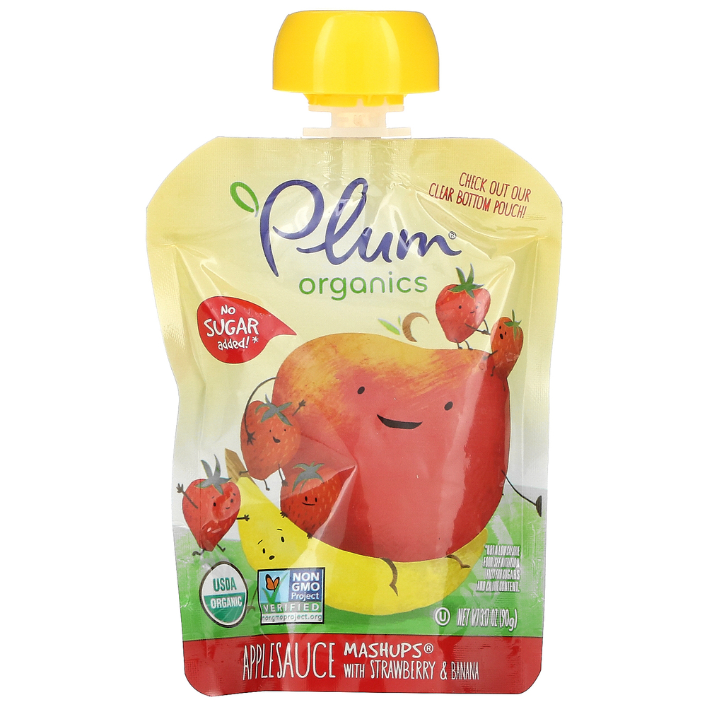 Plum Organics, яблочное пюре с клубникой и бананом, 4 пакетика, по 90 г (3,17 унции) каждый