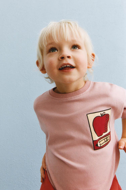 ZARA ФУТБОЛКА С ПРИНТОМ, МАЛИНОВЫЙ