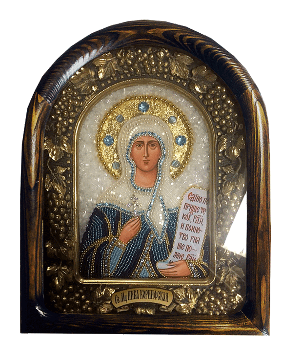 Дивеевская икона святая Ника Коринфская, бисер, печать