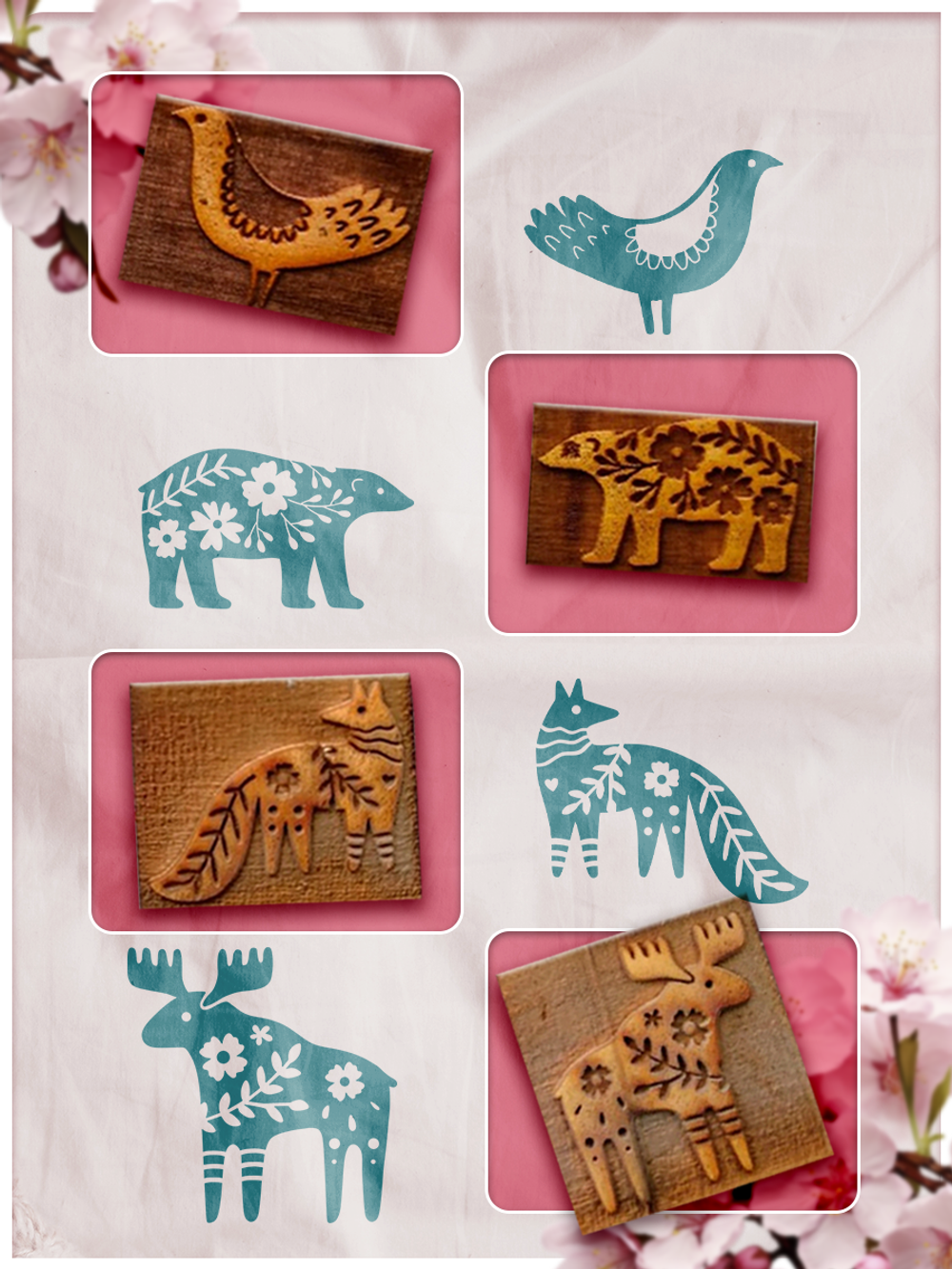 Комбо деревянные штампы 001, 002, 011, 014 + персидский купол по ткани 20 мл