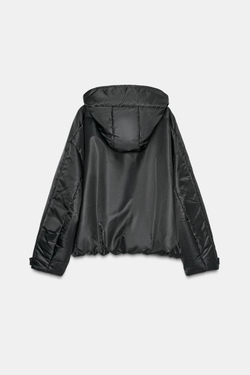 ZARA СТЕГАНАЯ КУРТКА С КАПЮШОНОМ WATER REPELLENT WINDPROOF, ЧЕРНЫЙ
