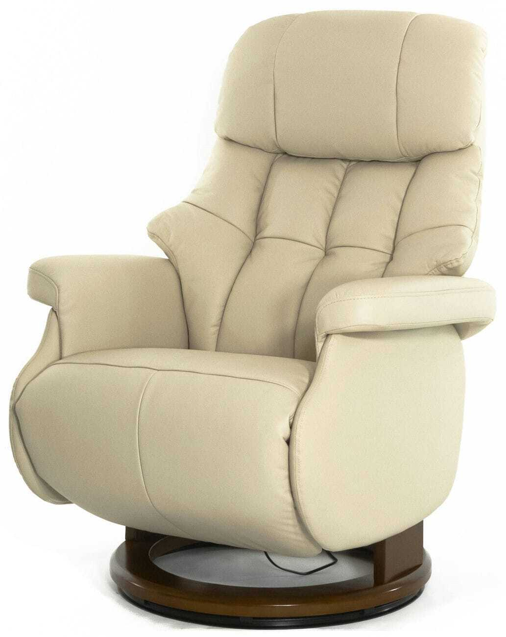 Кресло реклайнер Relax Lux Electro S16099RWB, натуральная кожа кремовая (061), основание дерево темный орех (029)