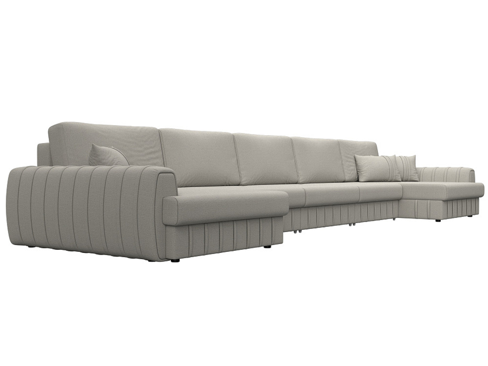 Диван П-образный Лига-057 НПБ МегаЛонг, Амур 02 бежевый, Рогожка, 129350