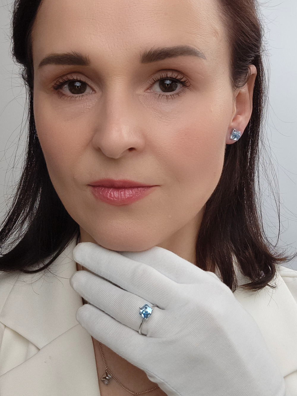 Кольцо Миражи тонкое с голубым кристаллом Swarovski