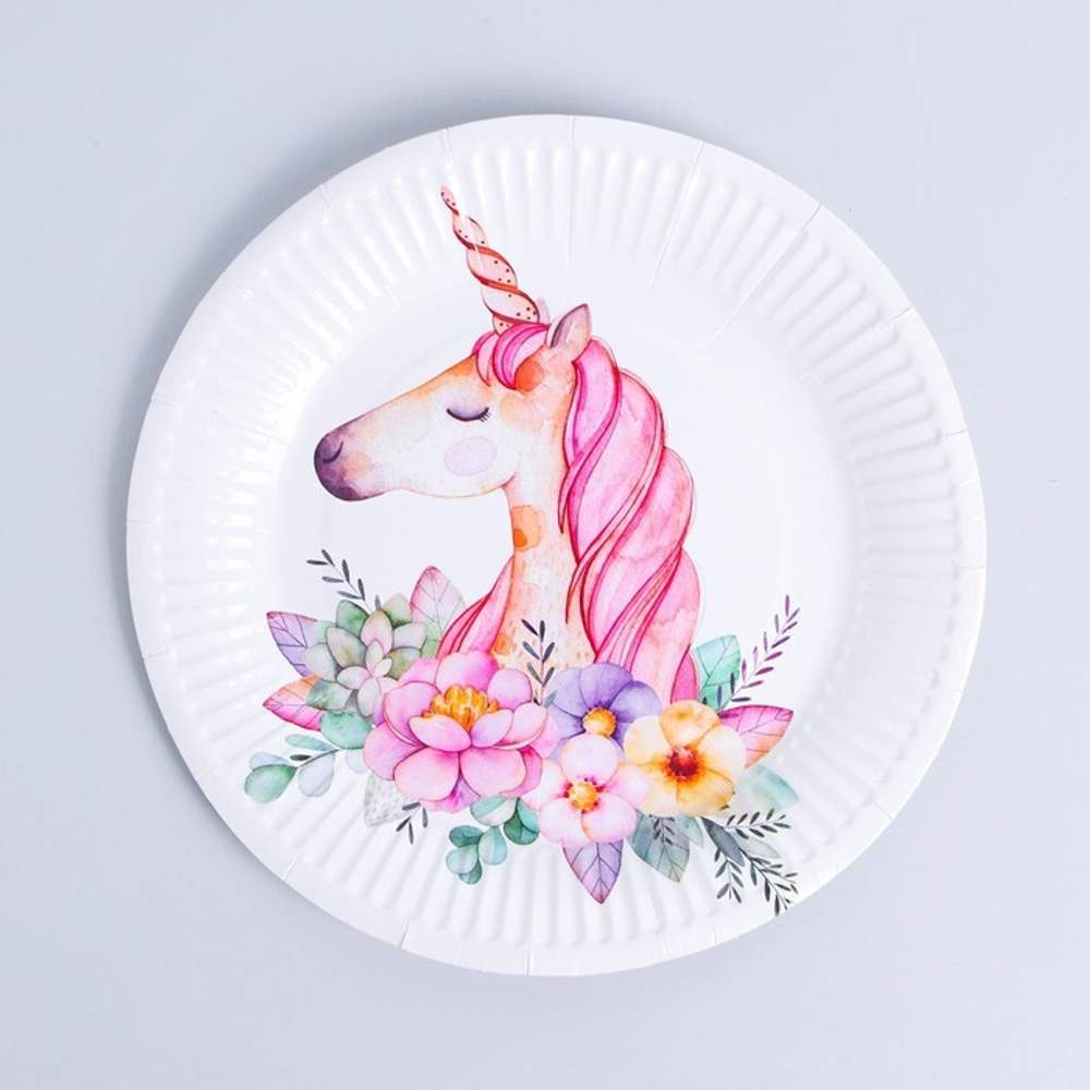 Тарелка бумажная  Прекрасный единорог набор 6 шт.