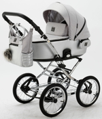 Детская коляска Adamex Porto Retro 2 в 1 PO-PS89 (СВ.СЕРЫЙ+СЕРЕБРИСТАЯ КОЖА)