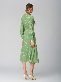 Платье миди с манжетами и отделкой рюши