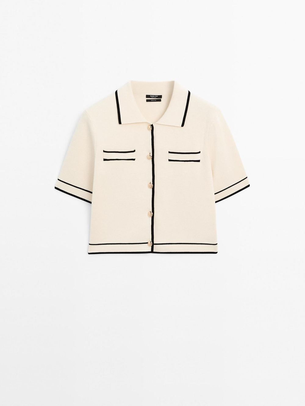 Massimo Dutti Кардиган с короткими рукавами и пуговицами, натуральный/кремовый