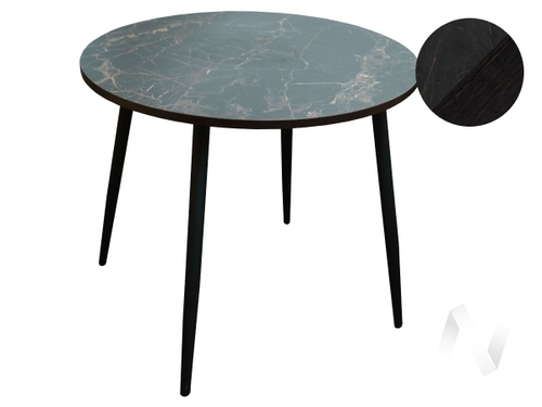 Стол Лайт Круг (опоры черный/пластик каспий черное золото; кромка венге)