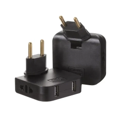 Тройник для розетки с USB плоский поворотный, USB разветвитель 180 градусов, черный усиленный тройник 16А