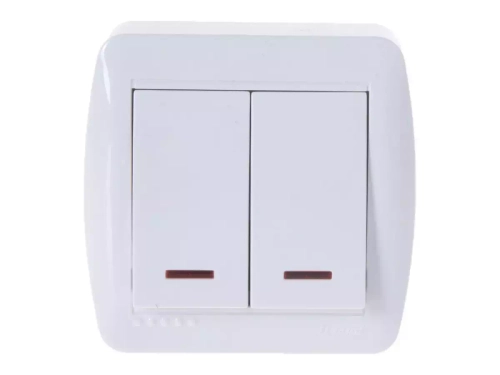 Lezard ДЕМЕТ выключатель 2 кл. с подсв. белый