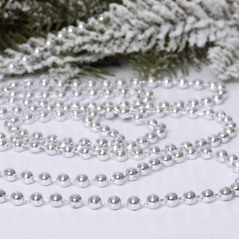 Бусы на ёлку 1,5м «Шарики» d-6мм, Серебро