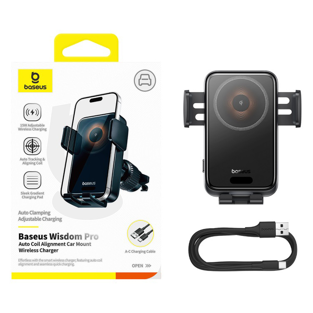 Автомобильный держатель с беспроводной зарядкой Baseus Wisdom Pro Auto Coil Alignment Qi 15W (На воздуховод)