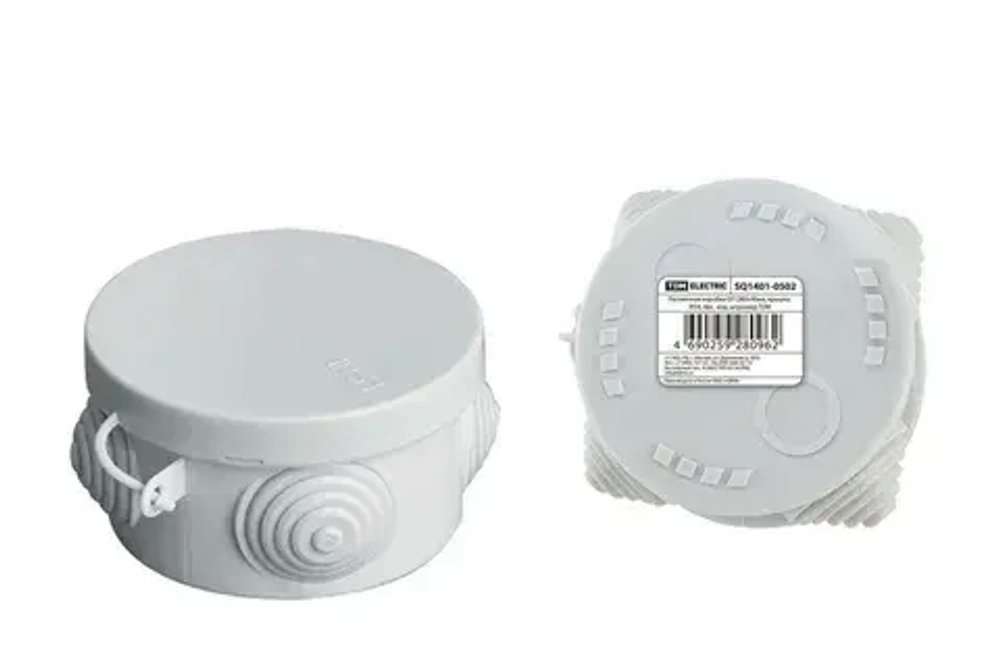 Распаячная коробка ОП D65х40мм, крышка, IP54, 4вх. TDM SQ1401-0101