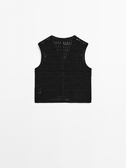 Massimo Dutti Жилет ажурной вязки из кружева кроше, черный