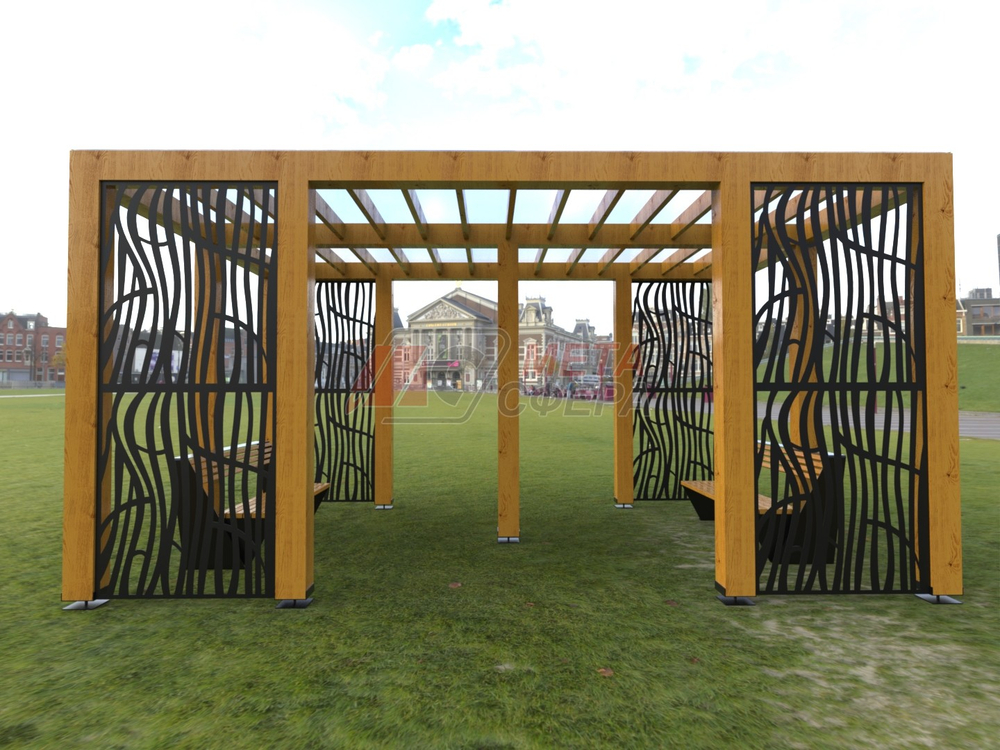 Беседка с резными панелями