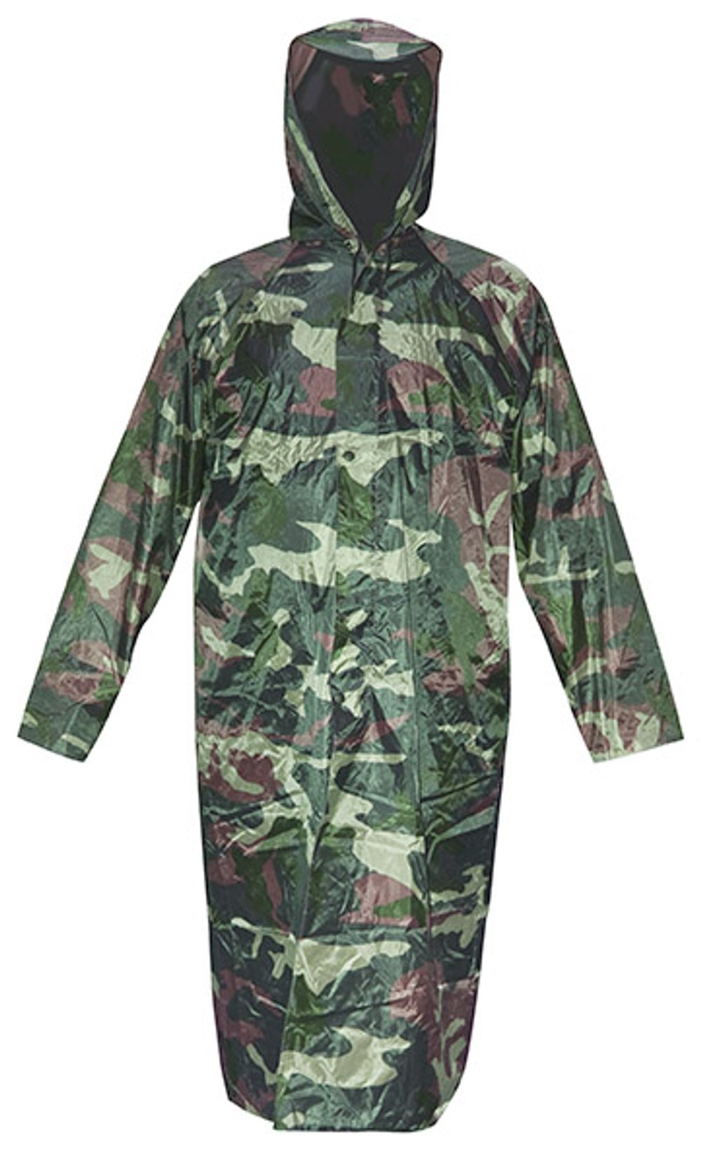Дождевик-плащ, нейлон+ПВХ, ветро- и влагозащитный, с капюшоном и карманами, р-р XXL, "Камуфляж", FIT, 12162 ---