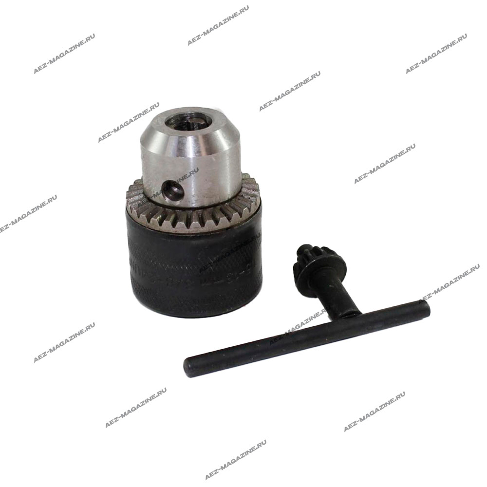 Патрон с ключом стальной для дрели, посадка d-13мм шаг резьбы 3/8