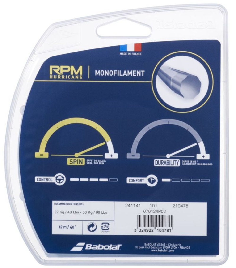 Теннисные струны Babolat RPM Hurricane (12 м) - белые