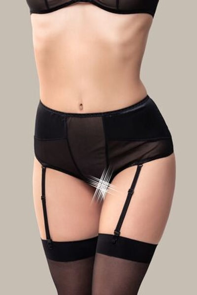 Эротические трусики-пояс для чулок Elegance с высокой посадкой (Размер: 54-56) (Цвет: черный)