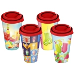 Стакан с крышкой 550мл с декором «Коктейль» (красный)