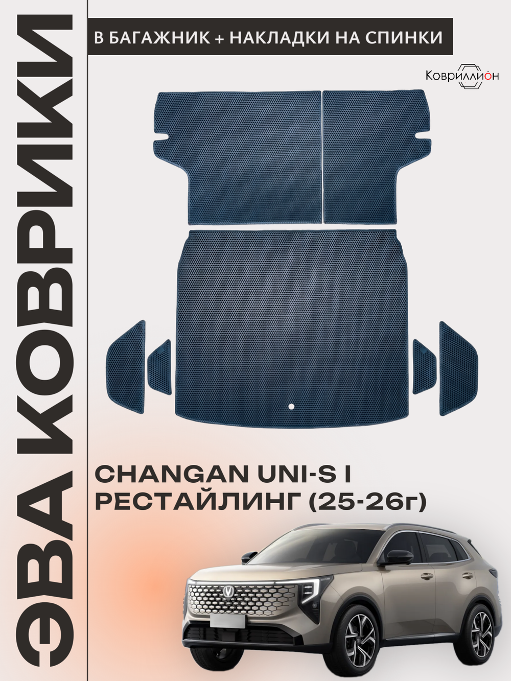 Коврики ЭВА в багажник с накладками на задние сидения для Changan UNI-S рестайлинг (CS55 Plus рестайлинг 2) 2025-2026г