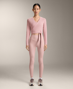 Oysho Футболка с длинными рукавами на запахе в рубчик, розовый