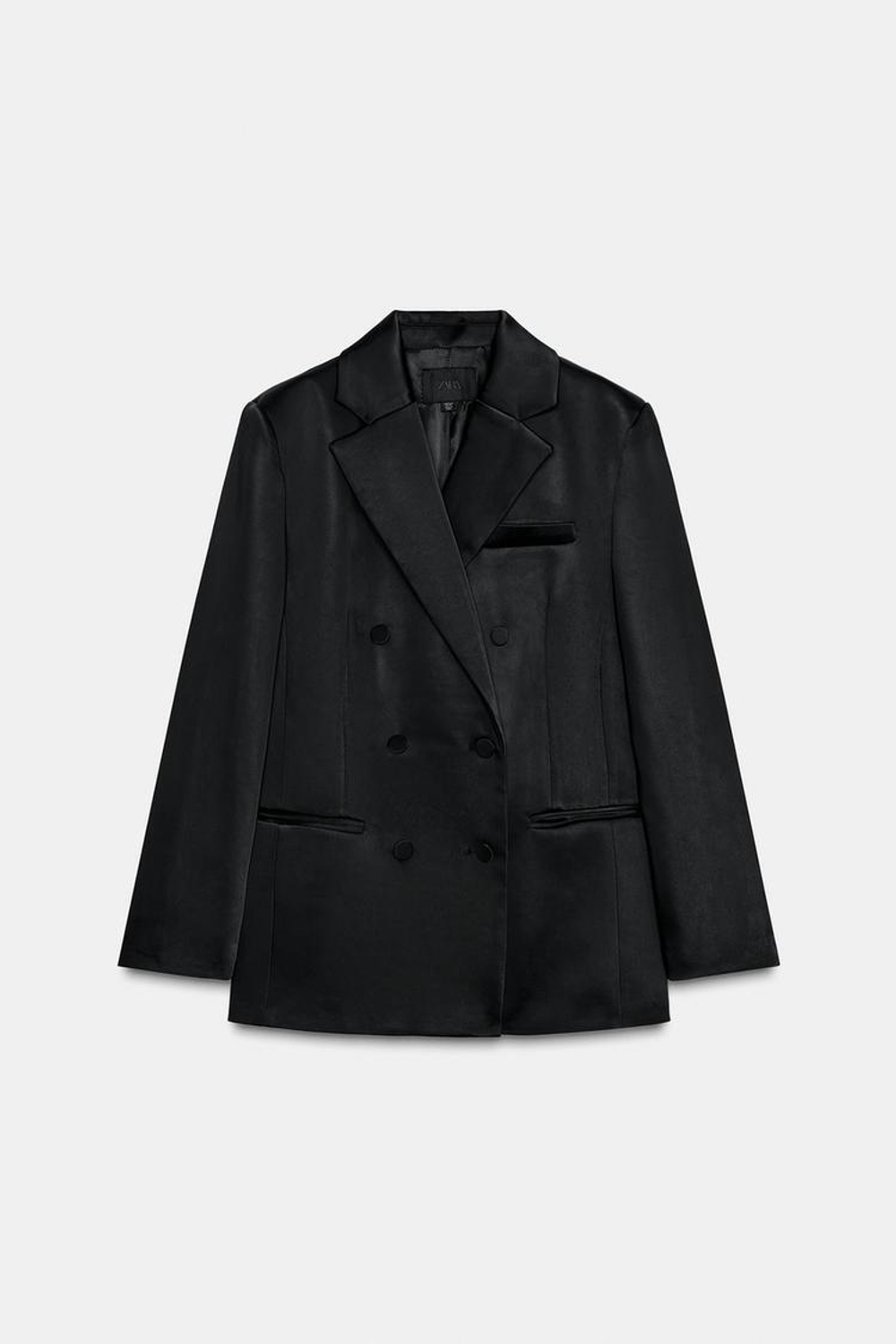 ZARA АТЛАСНЫЙ БЛЕЙЗЕР С КАРМАНАМИ, ЧЕРНЫЙ