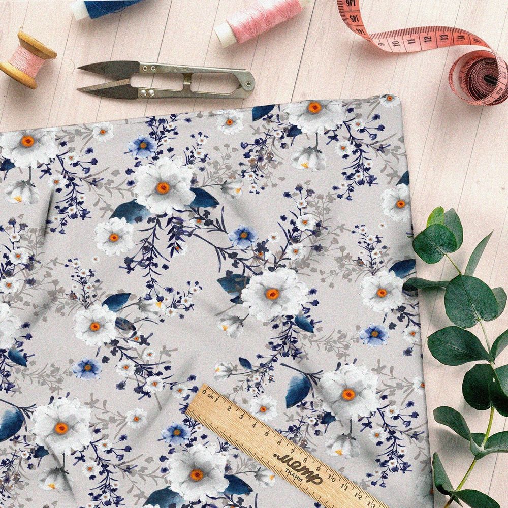 Ткань кулирная гладь насыщенный акварельный весенний букет