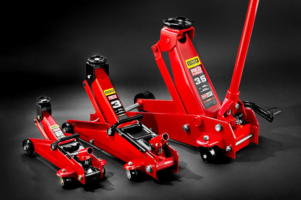 STAYER R-22 RED FORCE, 2 т, 125 - 320 мм, подкатной домкрат для легковых а/м, Professional (43152-2)