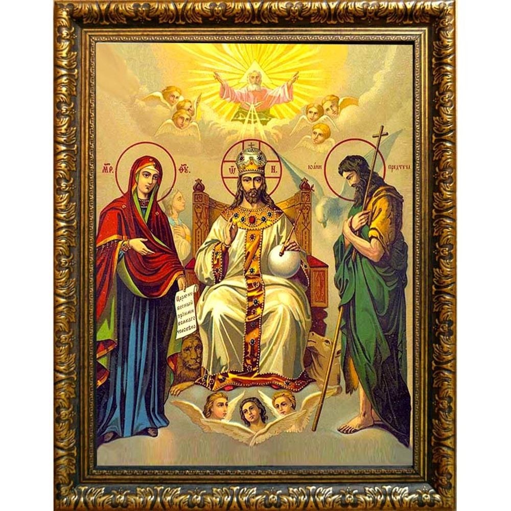 Спаситель на троне с предстоящими. Икона на холсте.
