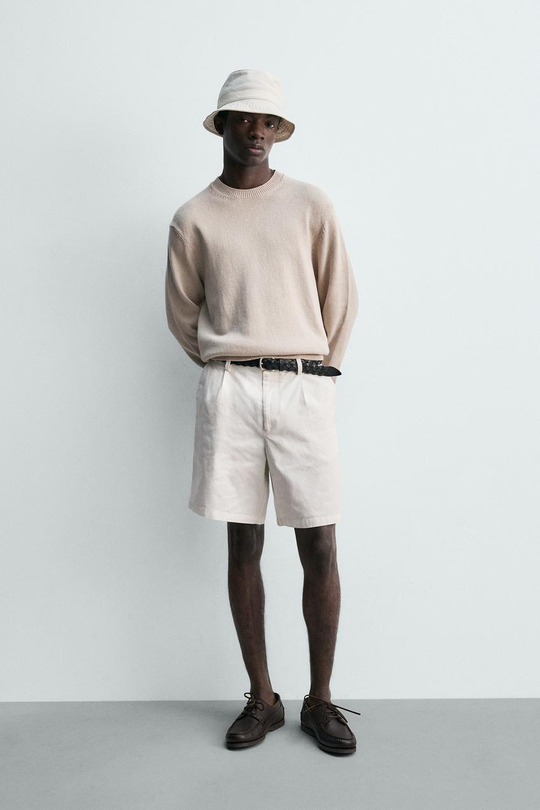 ZARA СВИТЕР ИЗ ХЛОПКА И ЛЬНА, ЭКРЮ