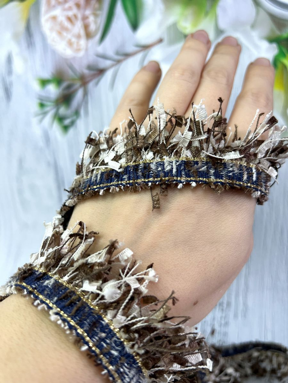 Тесьма с бахромой твидовая букле травка 35мм (1,5м в уп)