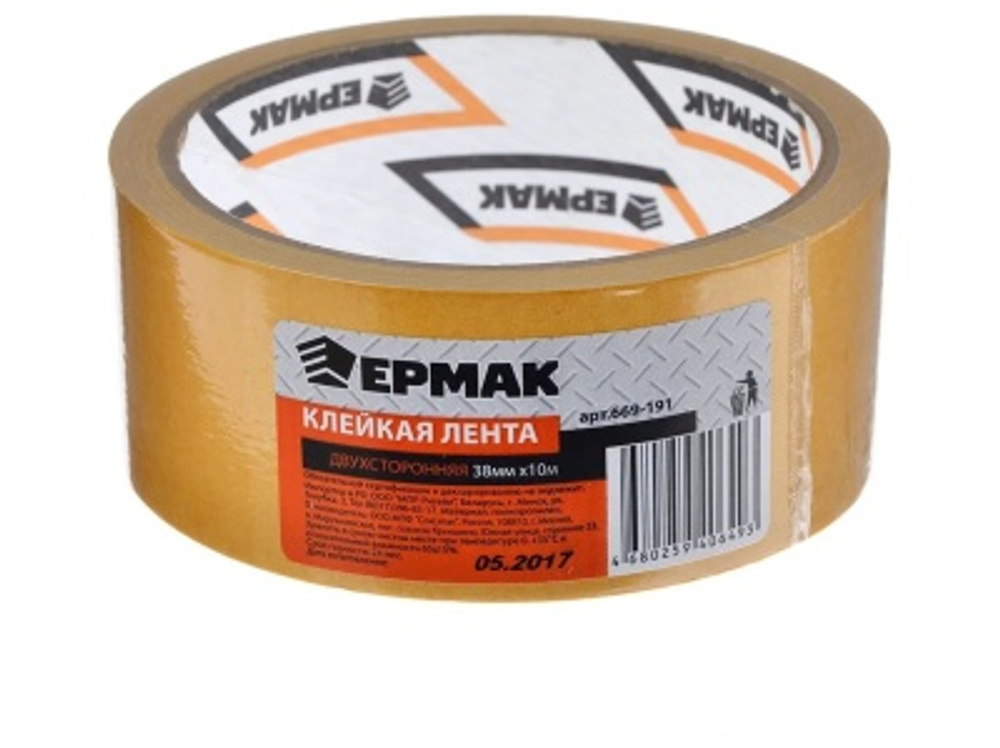 Клейкая лента двухсторонняя 38мм*10м Ермак