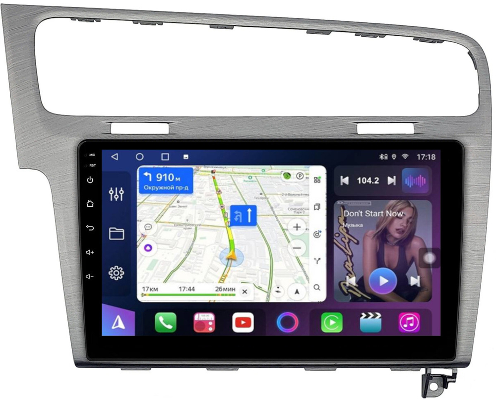 Магнитола для Volkswagen Golf 7 2012-2020 (рамка серебро) - FarCar 257S монитор 10" QLED на Android 13, 8-ядер, CarPlay, 4G SIM-слот