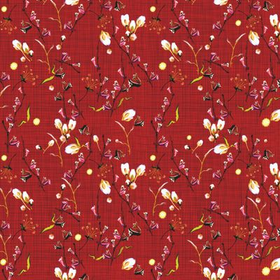 Полевые цветы с бутонами и колокольчиками на красном