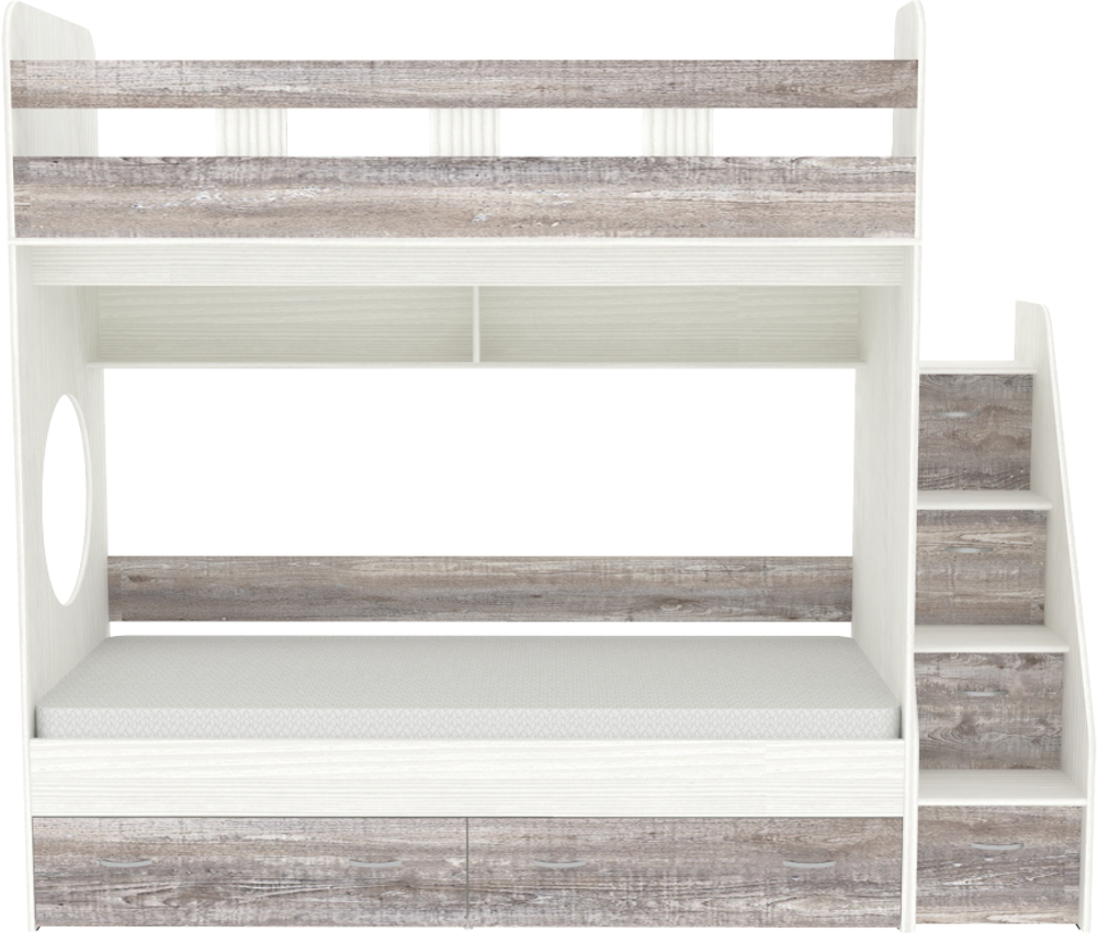 Двухъярусная кровать КарИВи Юниор 1 90х200 Белое Дерево Бетон