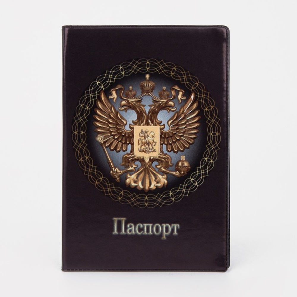Обложка для паспорта, с гербом, пвх, чёрная