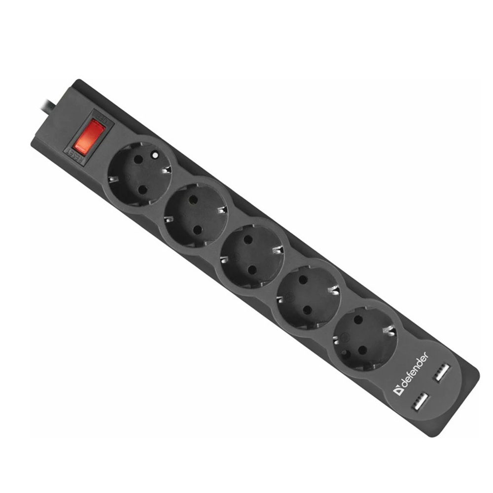 Сетевой фильтр Defender DFS 751 1.8 м, 5 розеток, чёрный