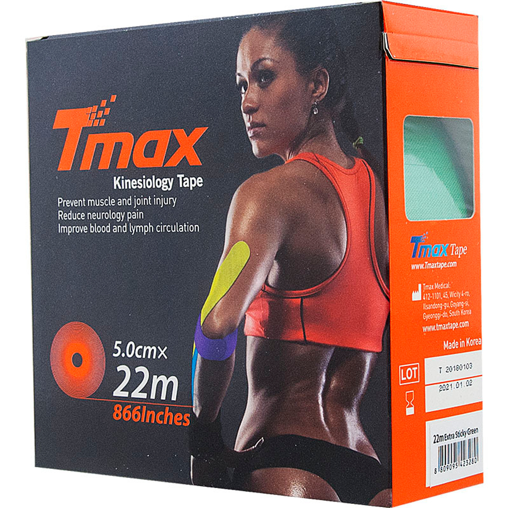Тейп кинезиологический TMAX Extra Sticky 5 см x 22 м, 223280, зеленый