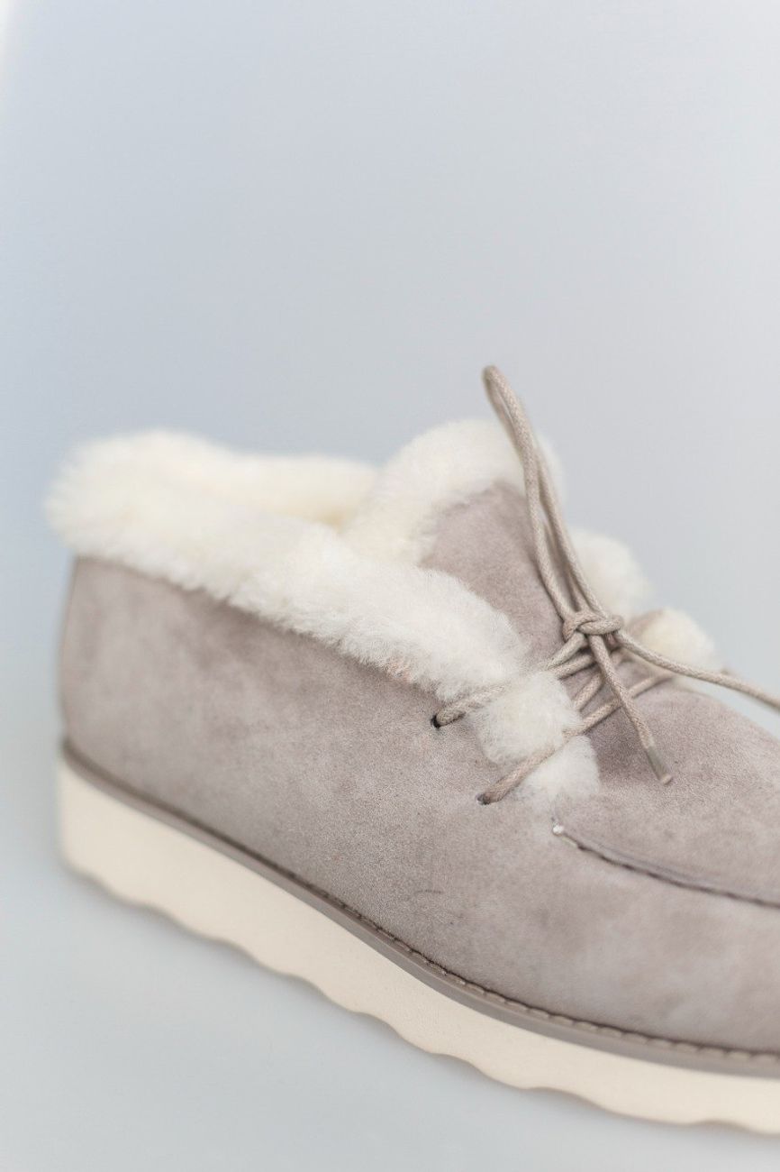 Ботинки с мехом на рифленой подошве, светло-серый