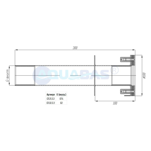 СП.32.2.2 Стеновой проход дл. 300 2" (внутр.) пленка