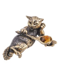 Народные промыслы AM-4134 Фигурка «Кот без забот» (латунь, янтарь)